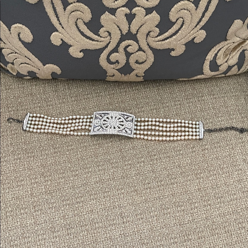 Carolee Cream Pearl Multi-Strand Necklace with Rhinestone Filigree